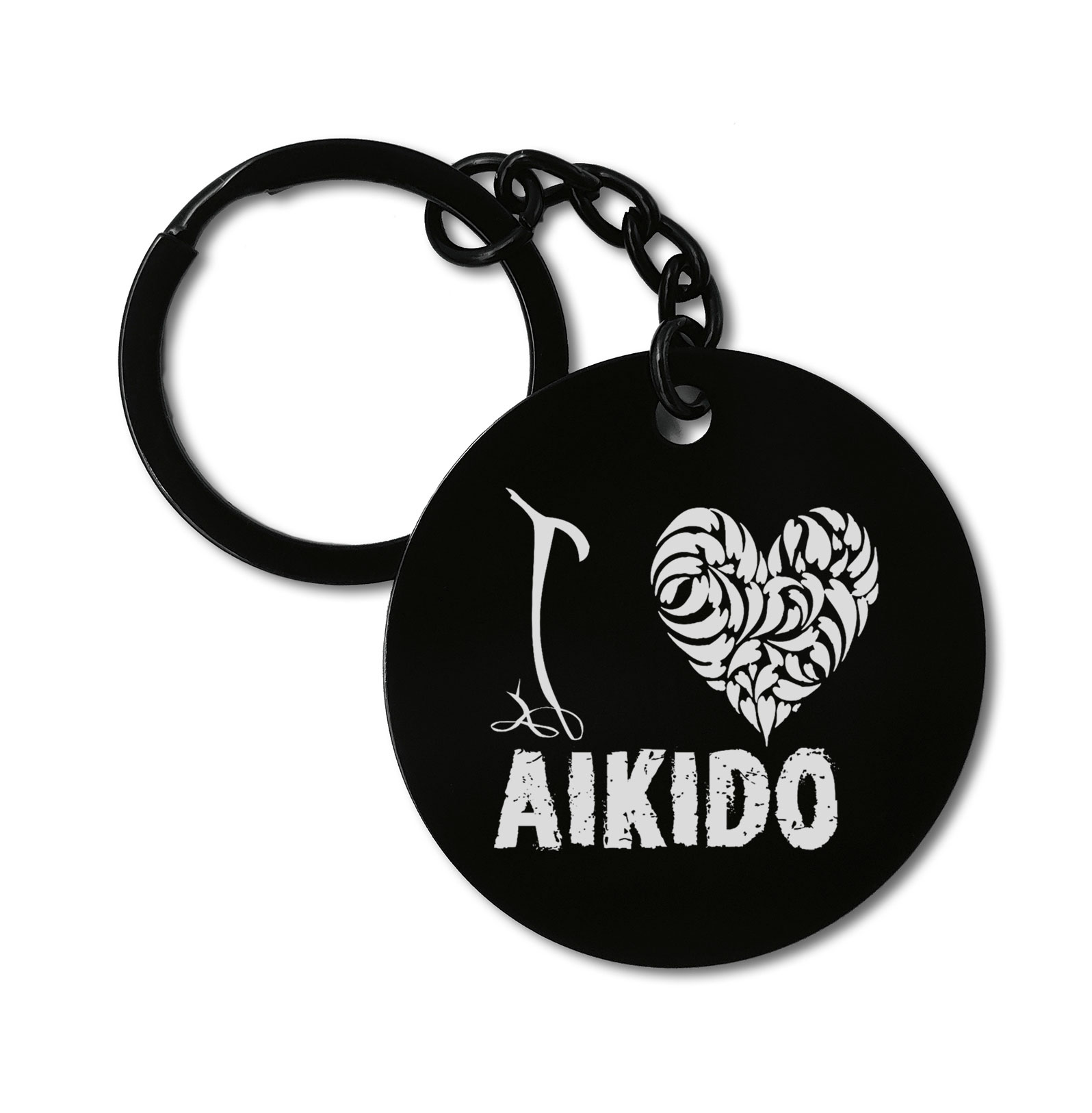 0286 I Love Aikido Martial Art Graviruotas metalinis pakabukas su pasirenkamu užkabinimu