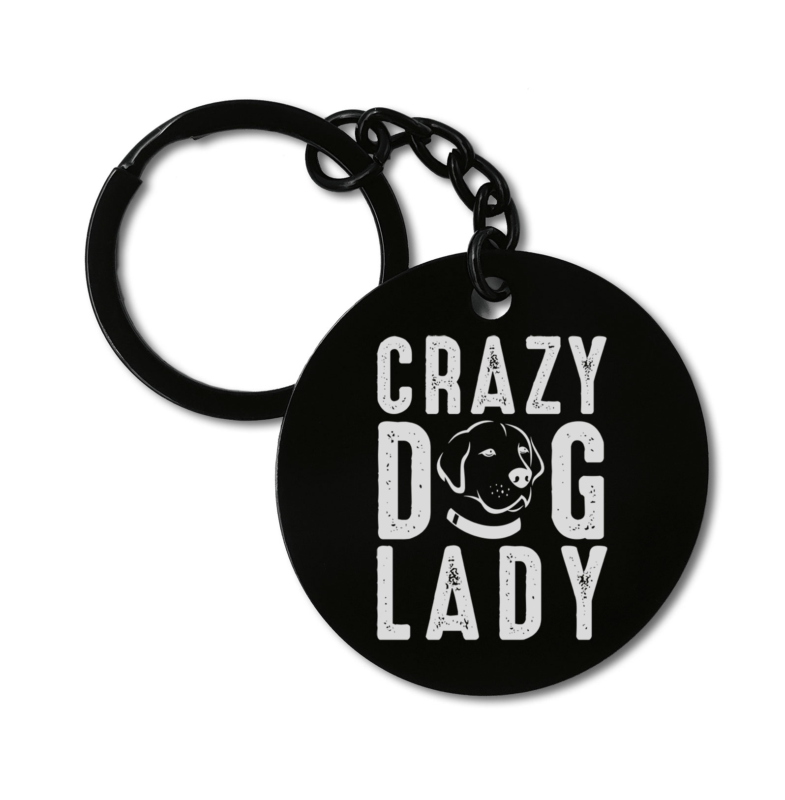 0391 Crazy Dog Lady Graviruotas metalinis pakabukas su pasirenkamu užkabinimu