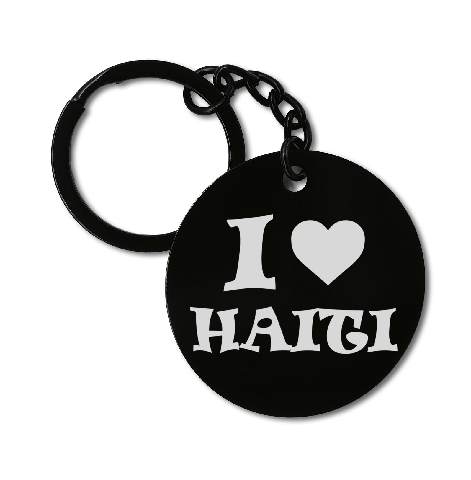 I Love Haiti Travel Graviruotas metalinis pakabukas su pasirenkamu užkabinimu