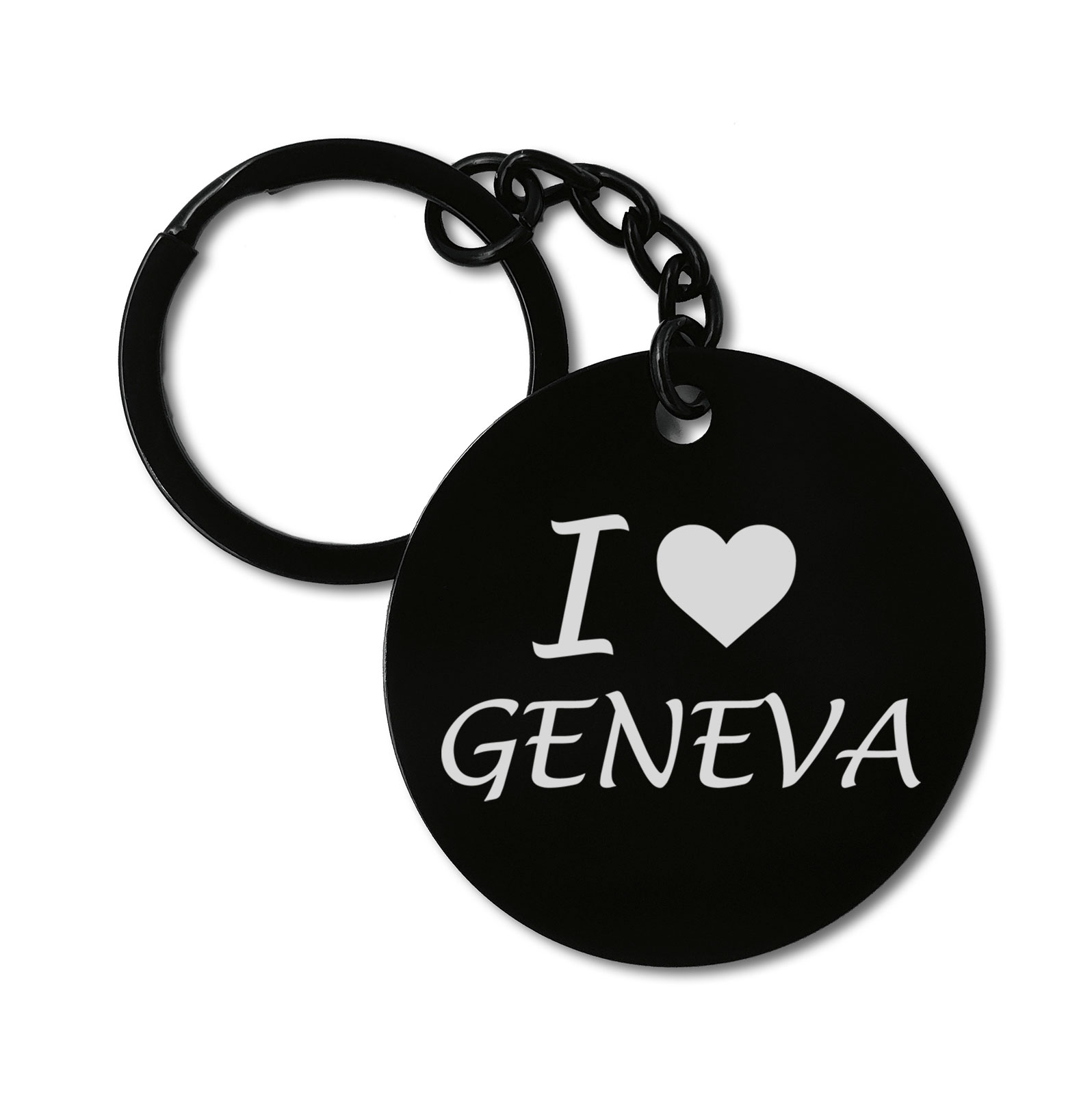 I Love Geneva Travel City Switzerland Graviruotas metalinis pakabukas su pasirenkamu užkabinimu