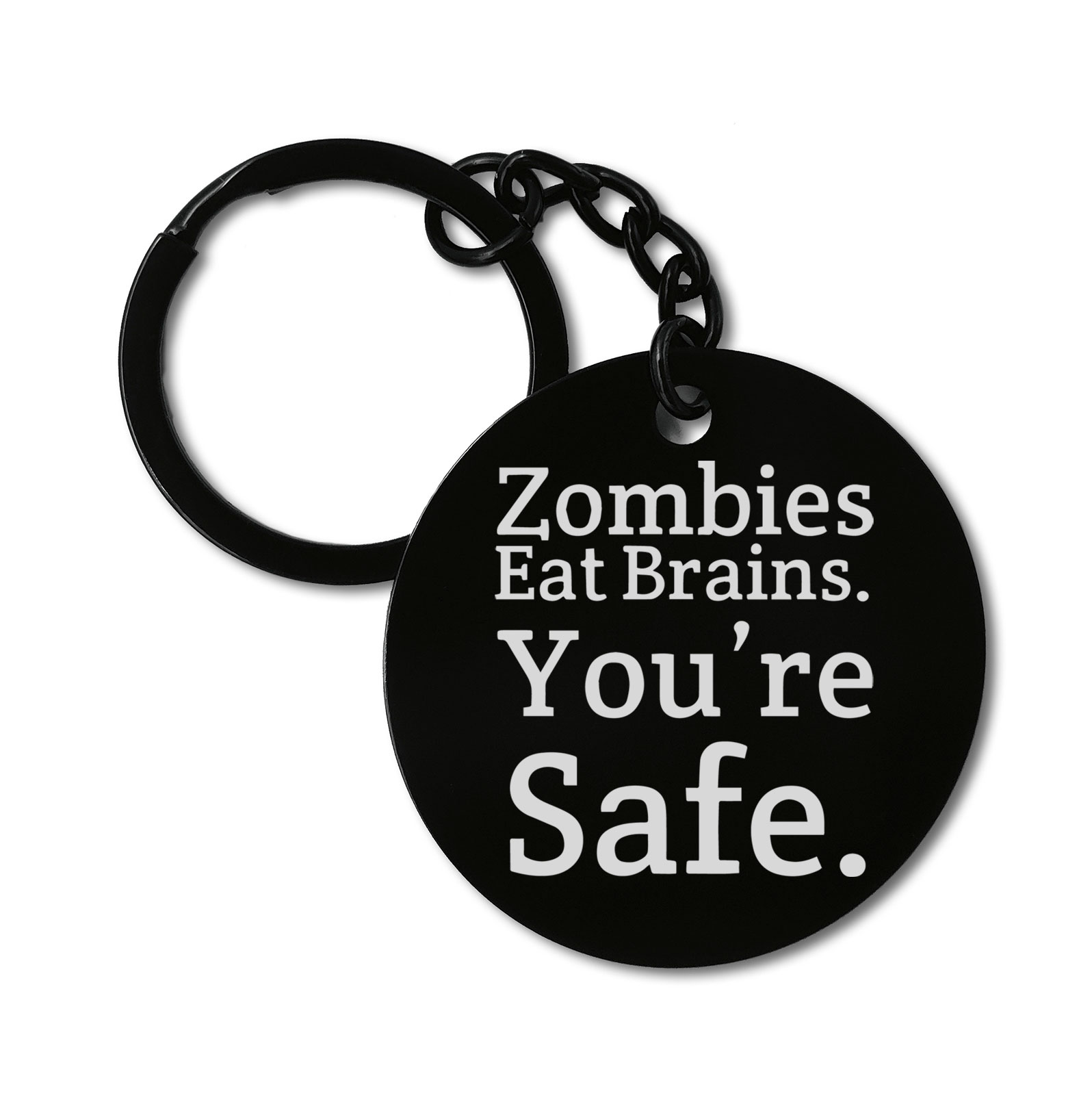 Zombies Eat Brain You're Safe Funny Graviruotas metalinis pakabukas su pasirenkamu užkabinimu