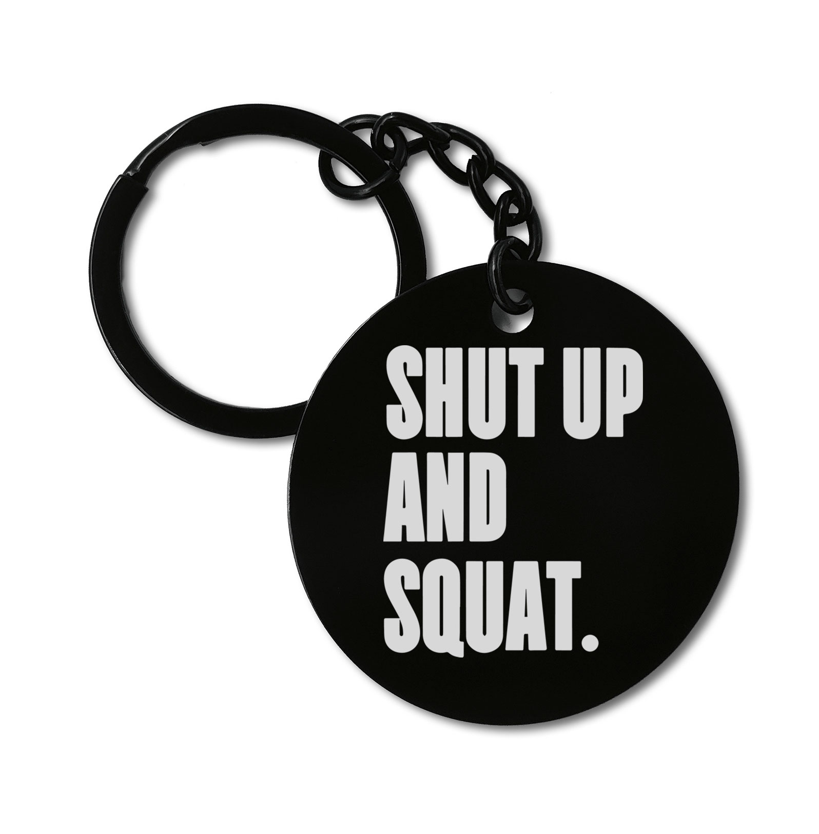 Shut Up And Squat Workout Fitness Funny Graviruotas metalinis pakabukas su pasirenkamu užkabinimu