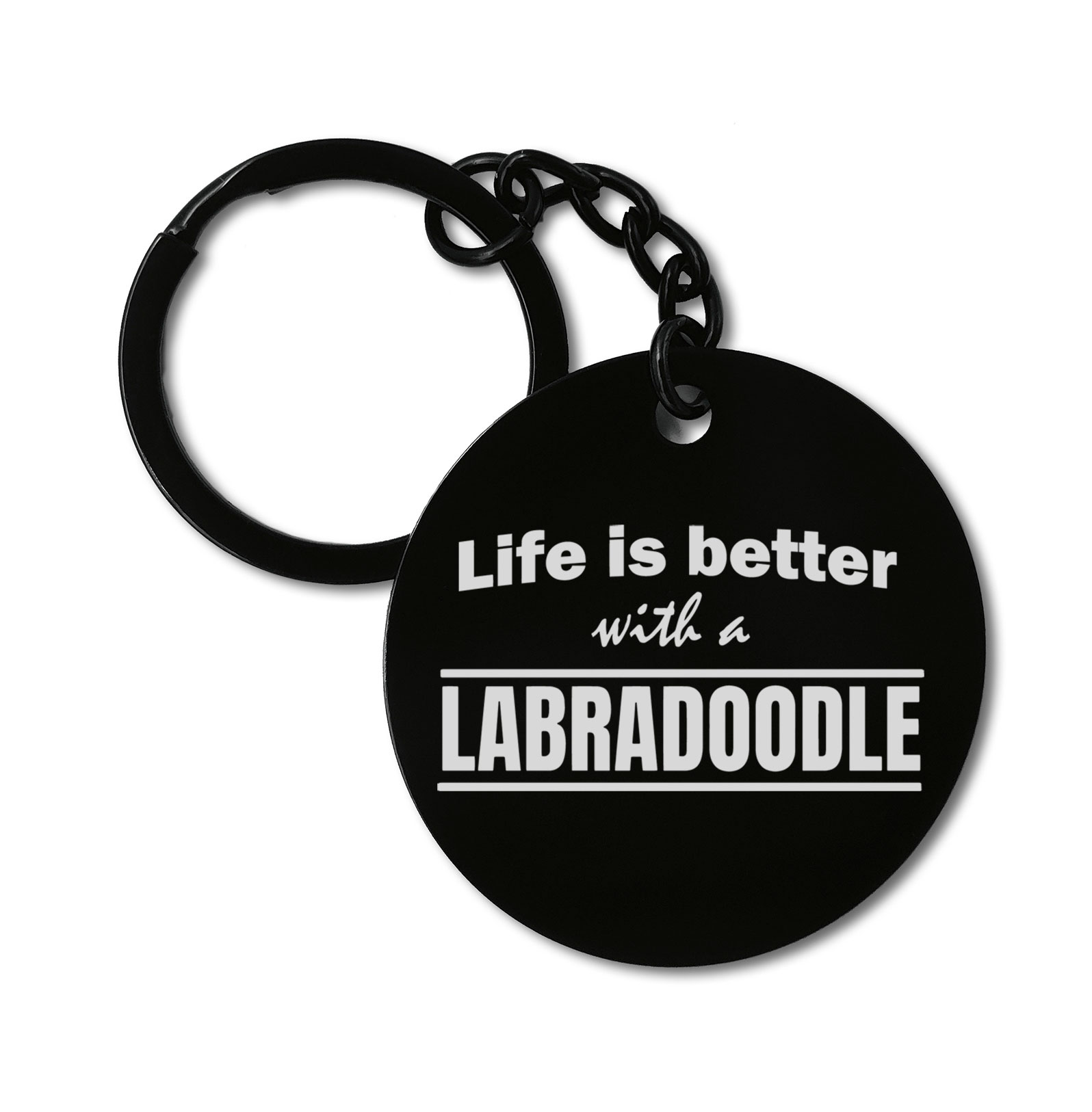 Life Is Better With A Labradoodle Dog Graviruotas metalinis pakabukas su pasirenkamu užkabinimu