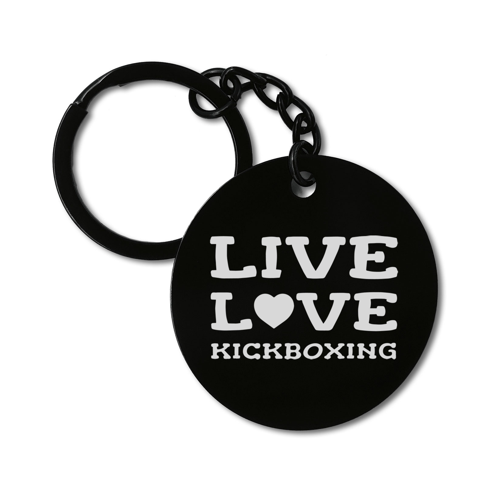 I Live Love Kickboxing Martial Graviruotas metalinis pakabukas su pasirenkamu užkabinimu