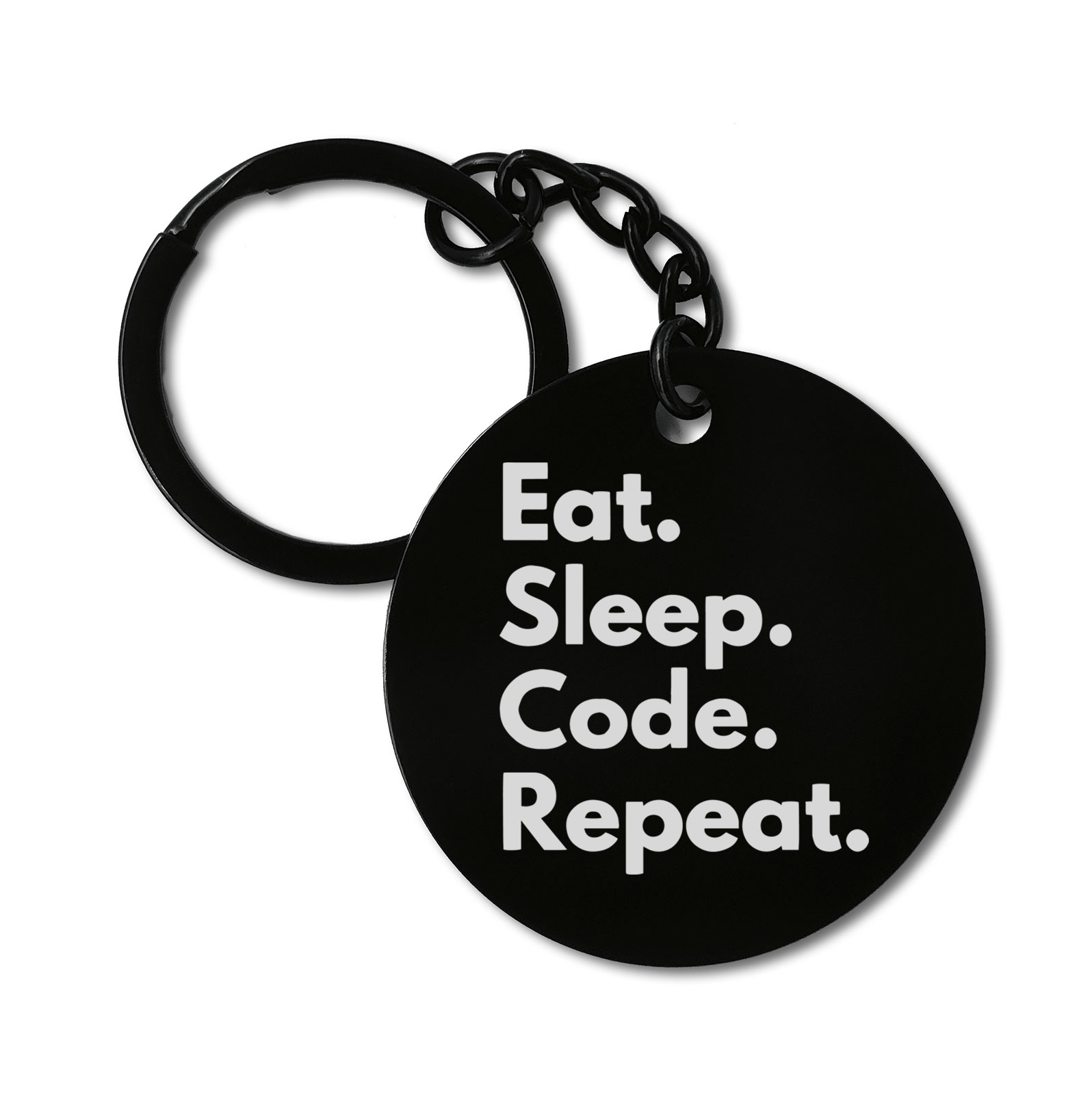 Eat Sleep Code Repeat Programer Graviruotas metalinis pakabukas su pasirenkamu užkabinimu