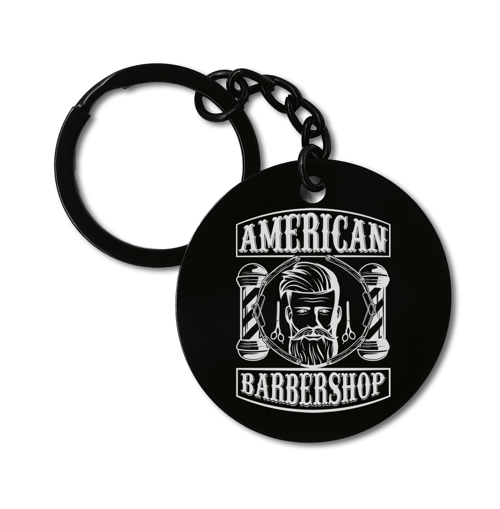 American Barbershop Beard Hair cut Graviruotas metalinis pakabukas su pasirenkamu užkabinimu