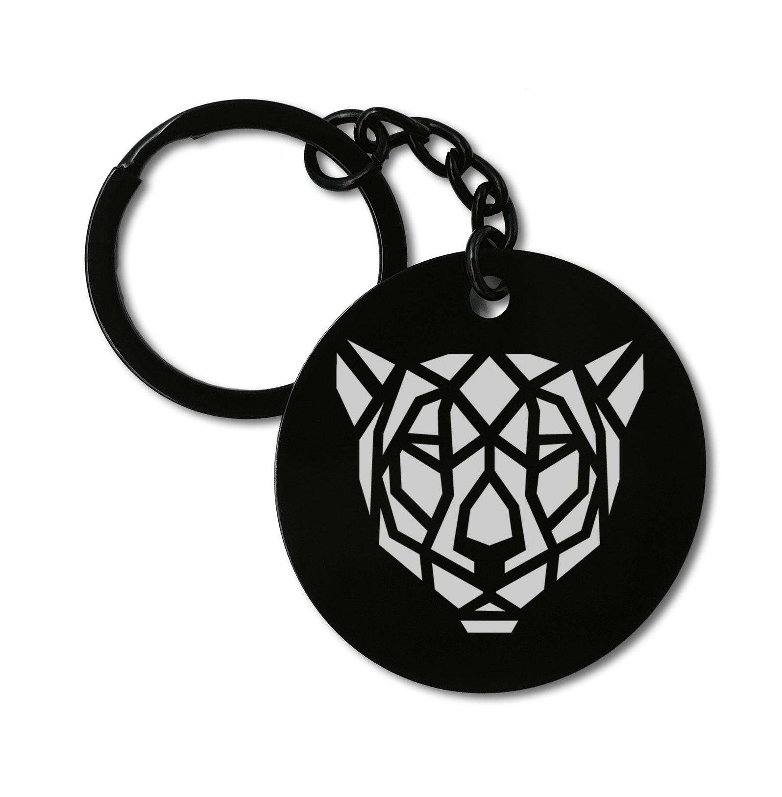 Tiger Geometric Spirit Animal Graviruotas metalinis pakabukas su pasirenkamu užkabinimu