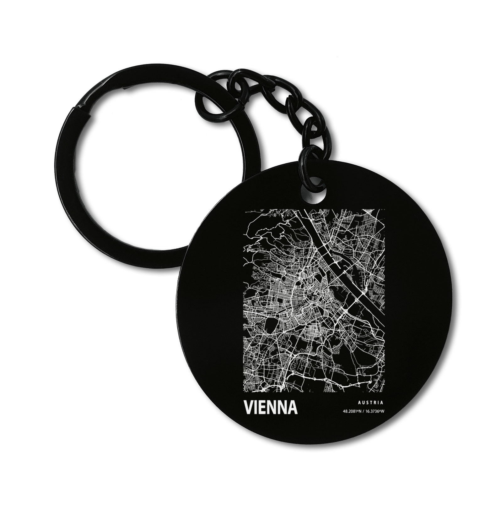 Vienna Austria Blueprint City Map Graviruotas metalinis pakabukas su pasirenkamu užkabinimu