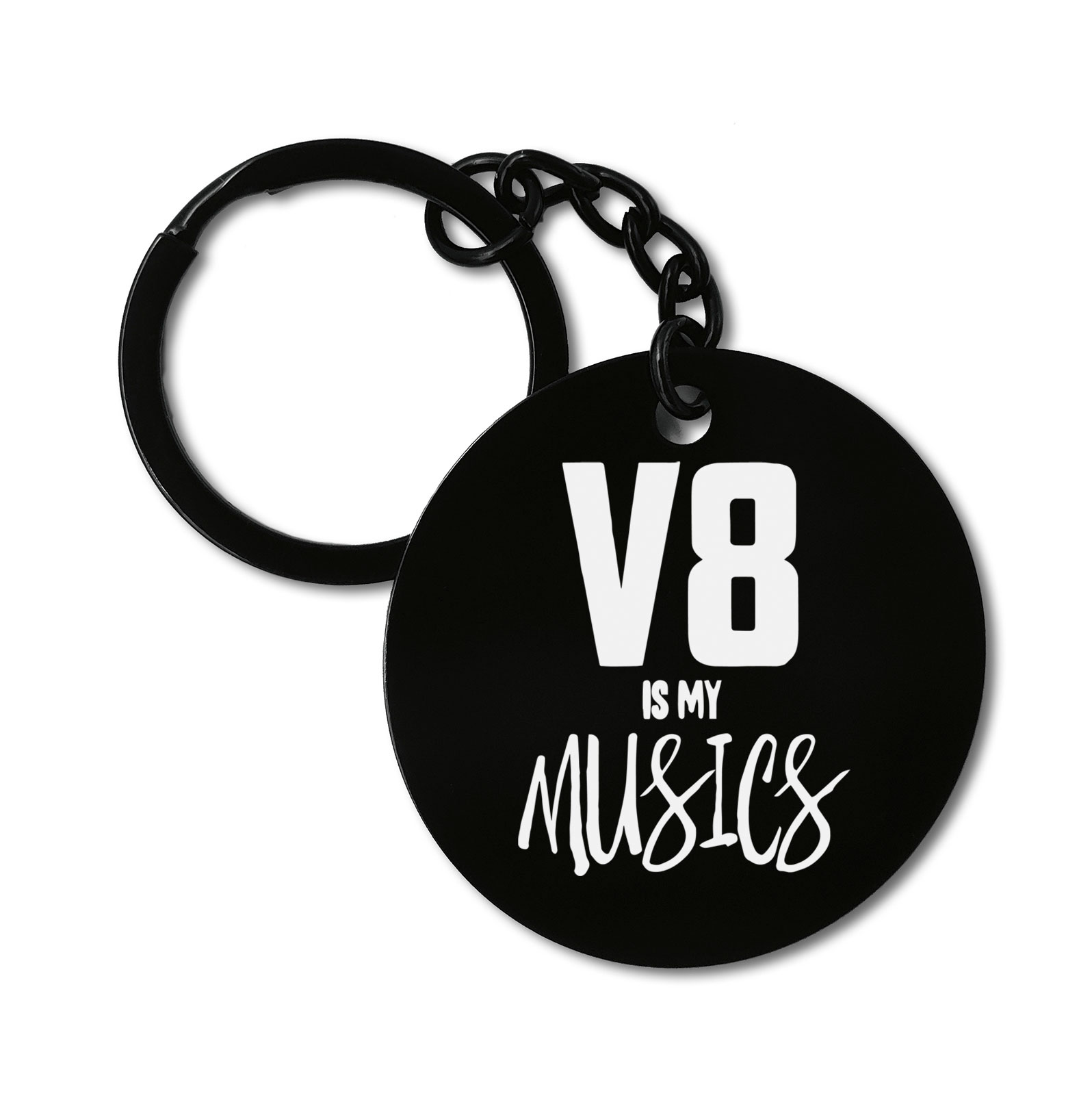 V8 Is My Musics Big Engine Petrolhead Graviruotas metalinis pakabukas su pasirenkamu užkabinimu