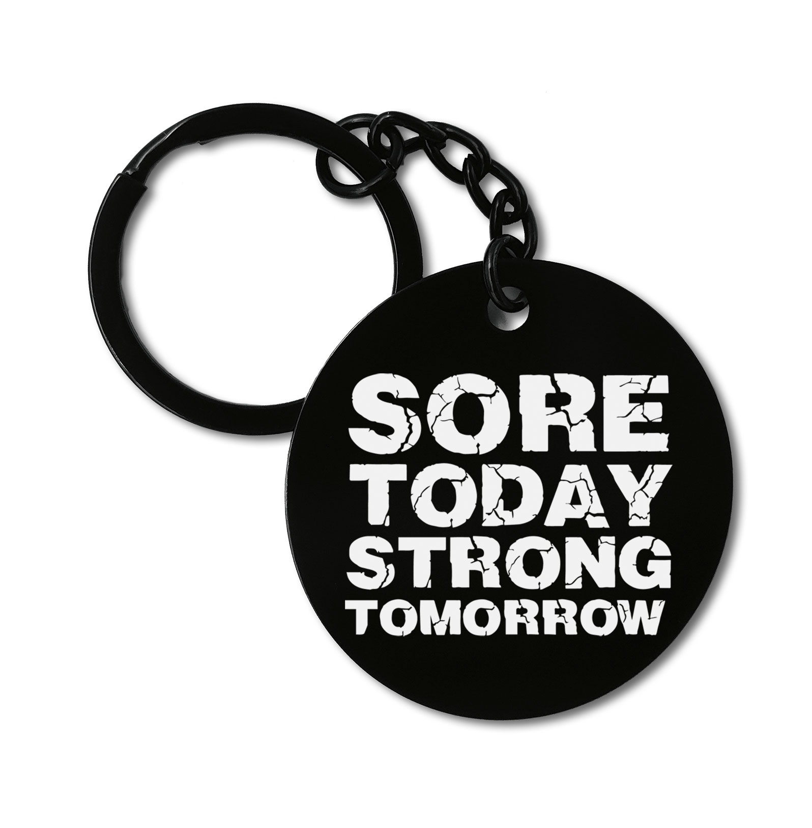 Sore Today Strong Tomorrow Workout Fitness Pain Motto Quote Graviruotas metalinis pakabukas su pasirenkamu užkabinimu
