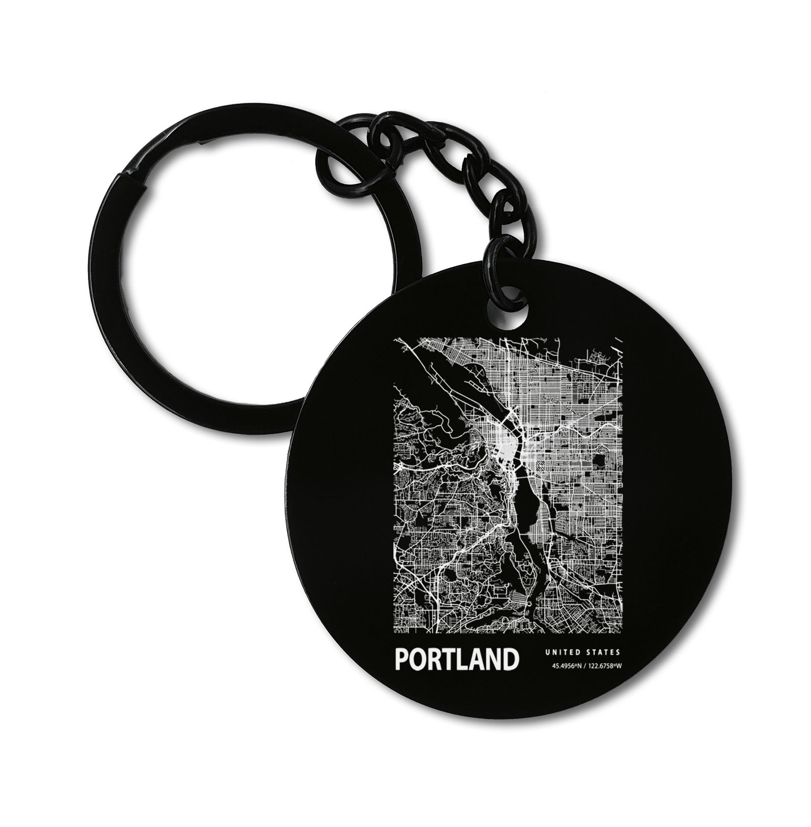 Portland United States Blueprint City Map Graviruotas metalinis pakabukas su pasirenkamu užkabinimu