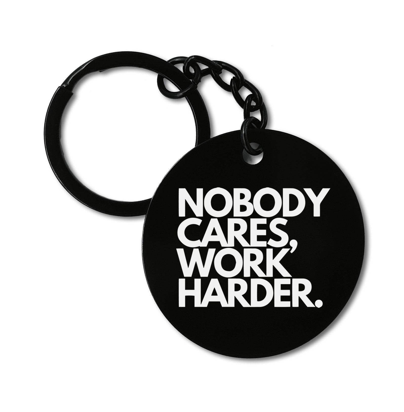 Nobody Cares Work Harder Workout Graviruotas metalinis pakabukas su pasirenkamu užkabinimu