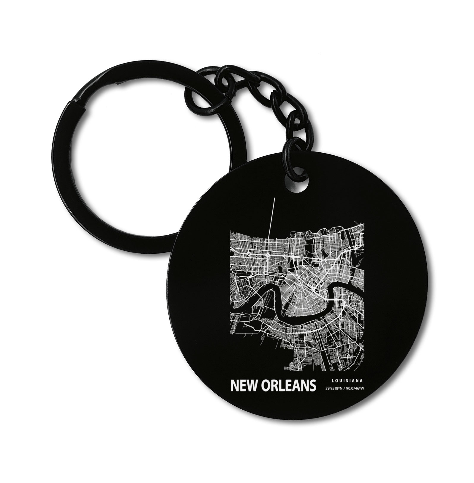 New Orleans Lousiana Blueprint City Map Graviruotas metalinis pakabukas su pasirenkamu užkabinimu