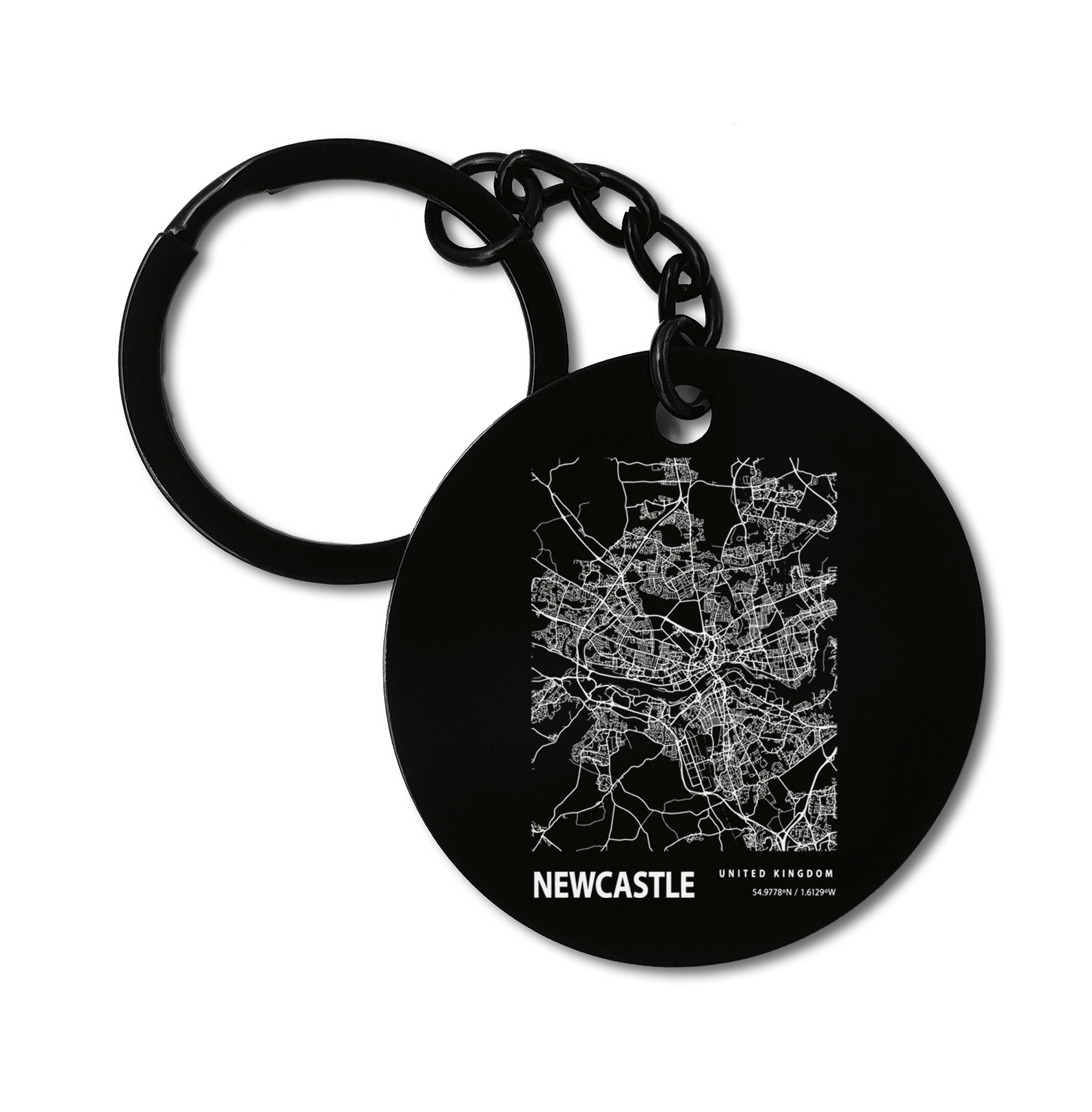 Newcastle United Kingdom Blueprint City Map Graviruotas metalinis pakabukas su pasirenkamu užkabinimu