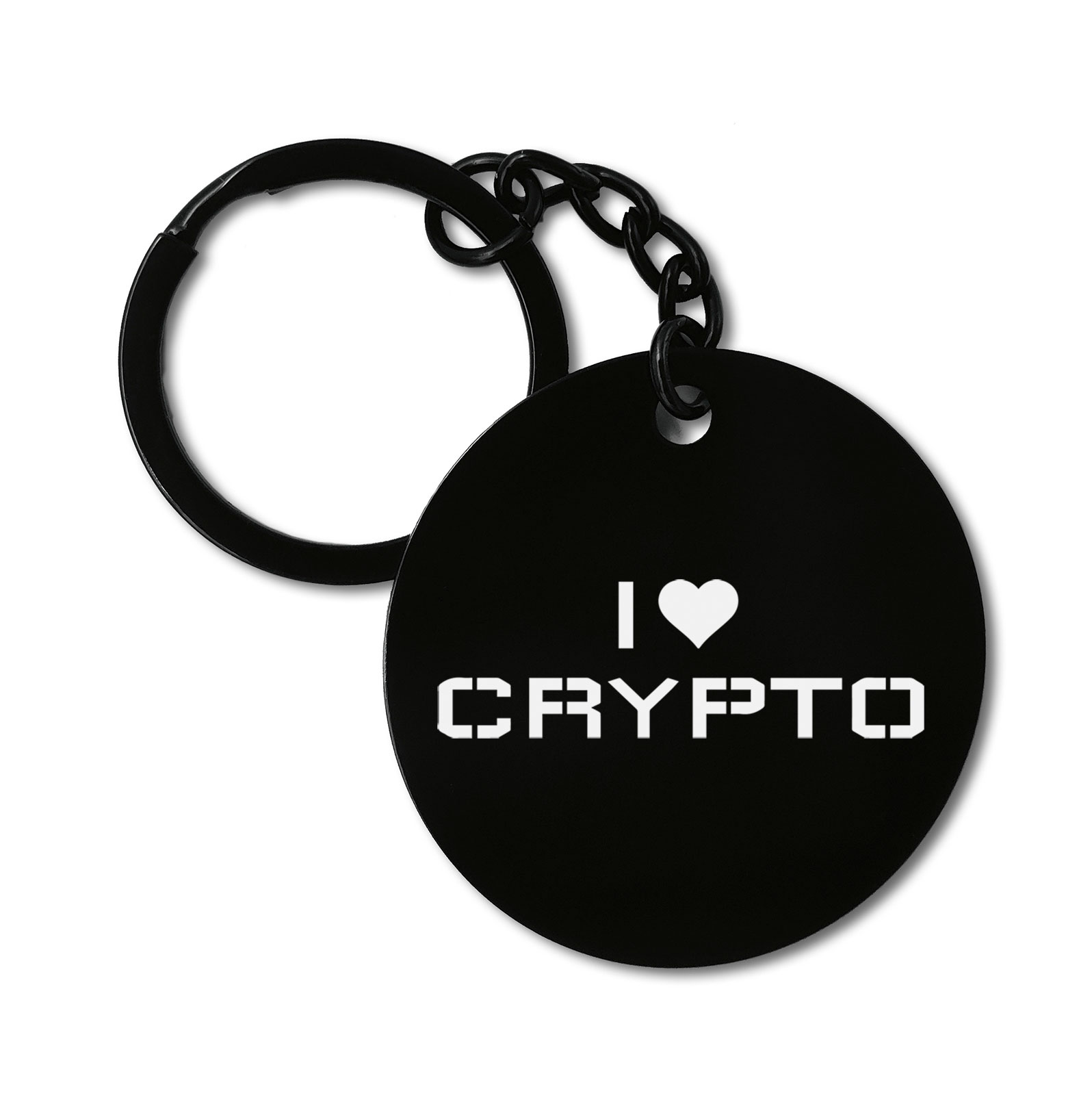I Love Crypto Digital Graviruotas metalinis pakabukas su pasirenkamu užkabinimu