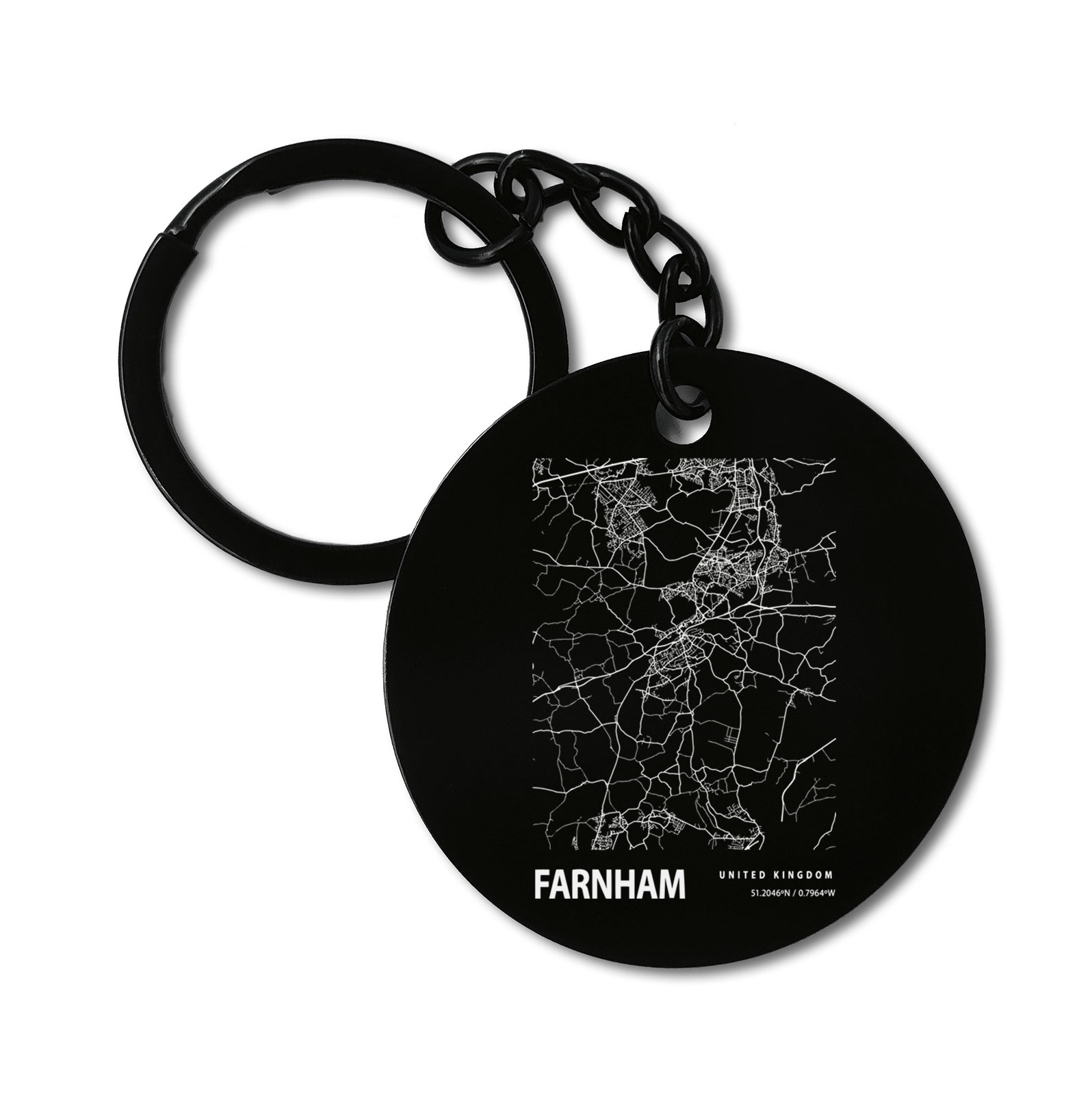 Farnham United Kingdom Blueprint City Map Graviruotas metalinis pakabukas su pasirenkamu užkabinimu