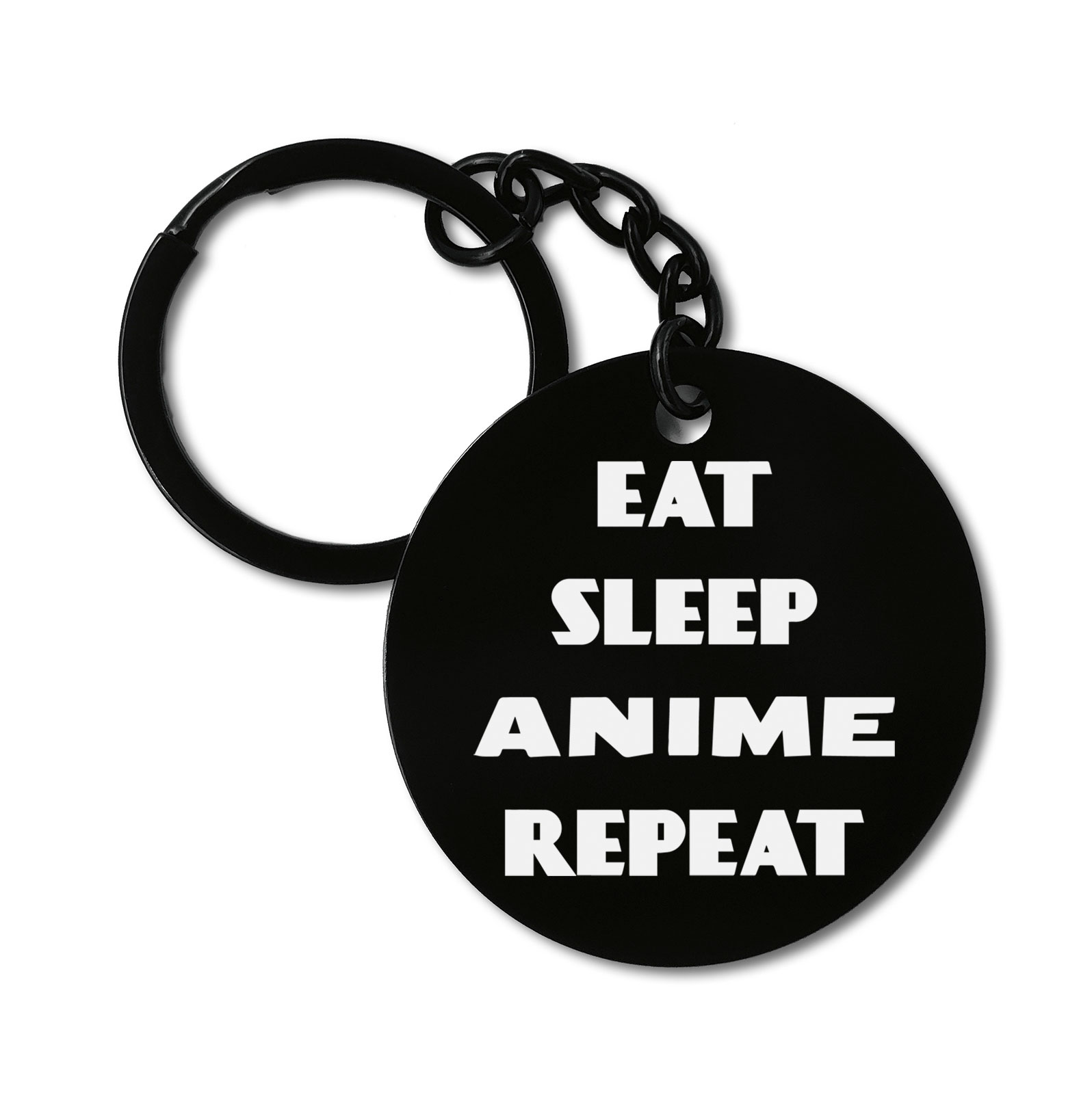Eat Sleep Anime Repeat Funny Graviruotas metalinis pakabukas su pasirenkamu užkabinimu