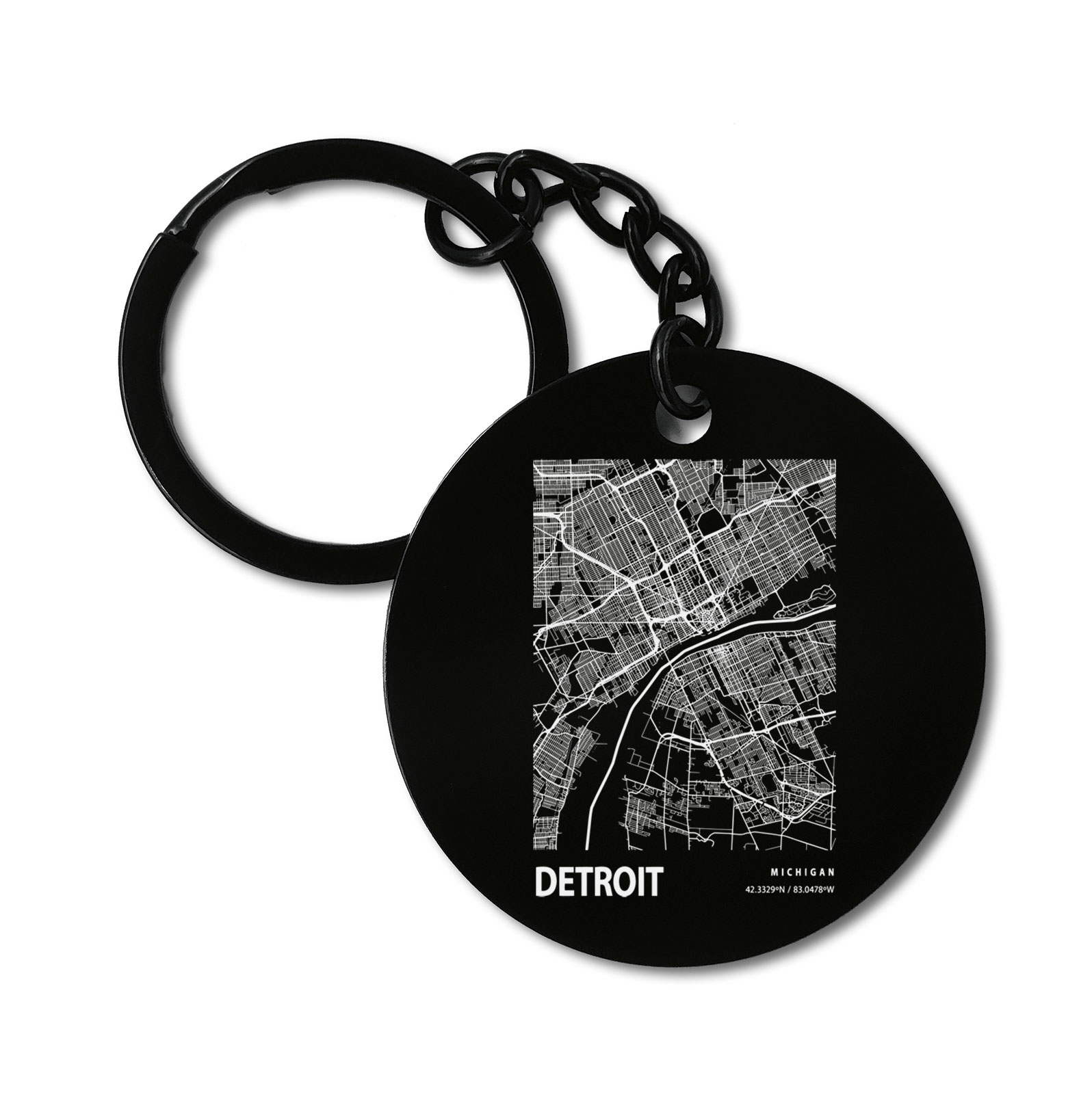 Detroit Michigan Blueprint City Map Graviruotas metalinis pakabukas su pasirenkamu užkabinimu