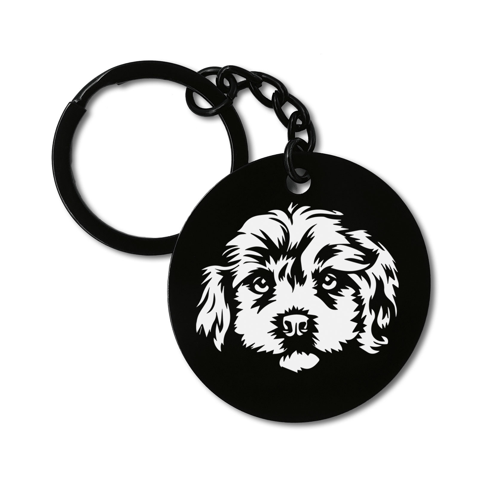 Cavachon Dog Breed Graviruotas metalinis pakabukas su pasirenkamu užkabinimu