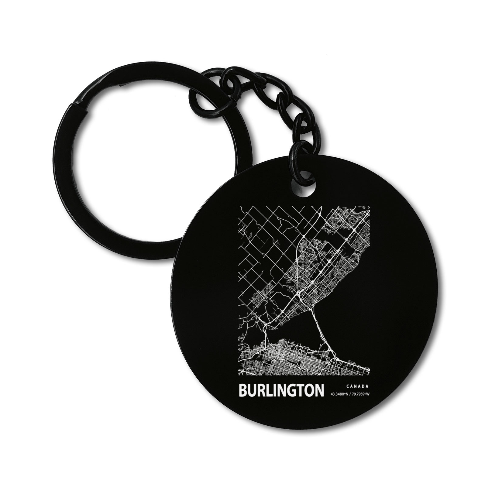 Burlington Canada Blueprint City Map Graviruotas metalinis pakabukas su pasirenkamu užkabinimu