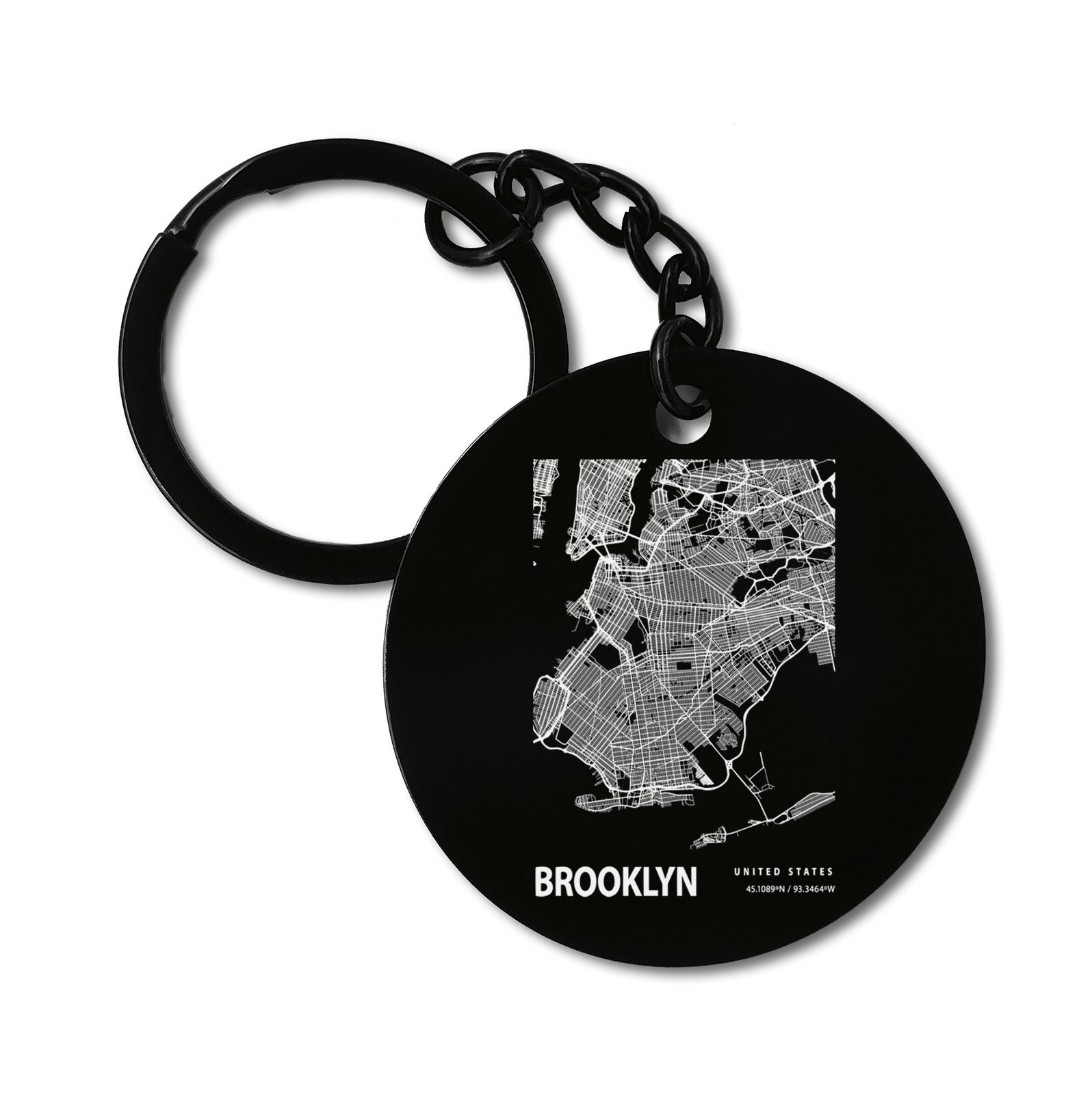 Brooklyn United States Blueprint City Map Graviruotas metalinis pakabukas su pasirenkamu užkabinimu
