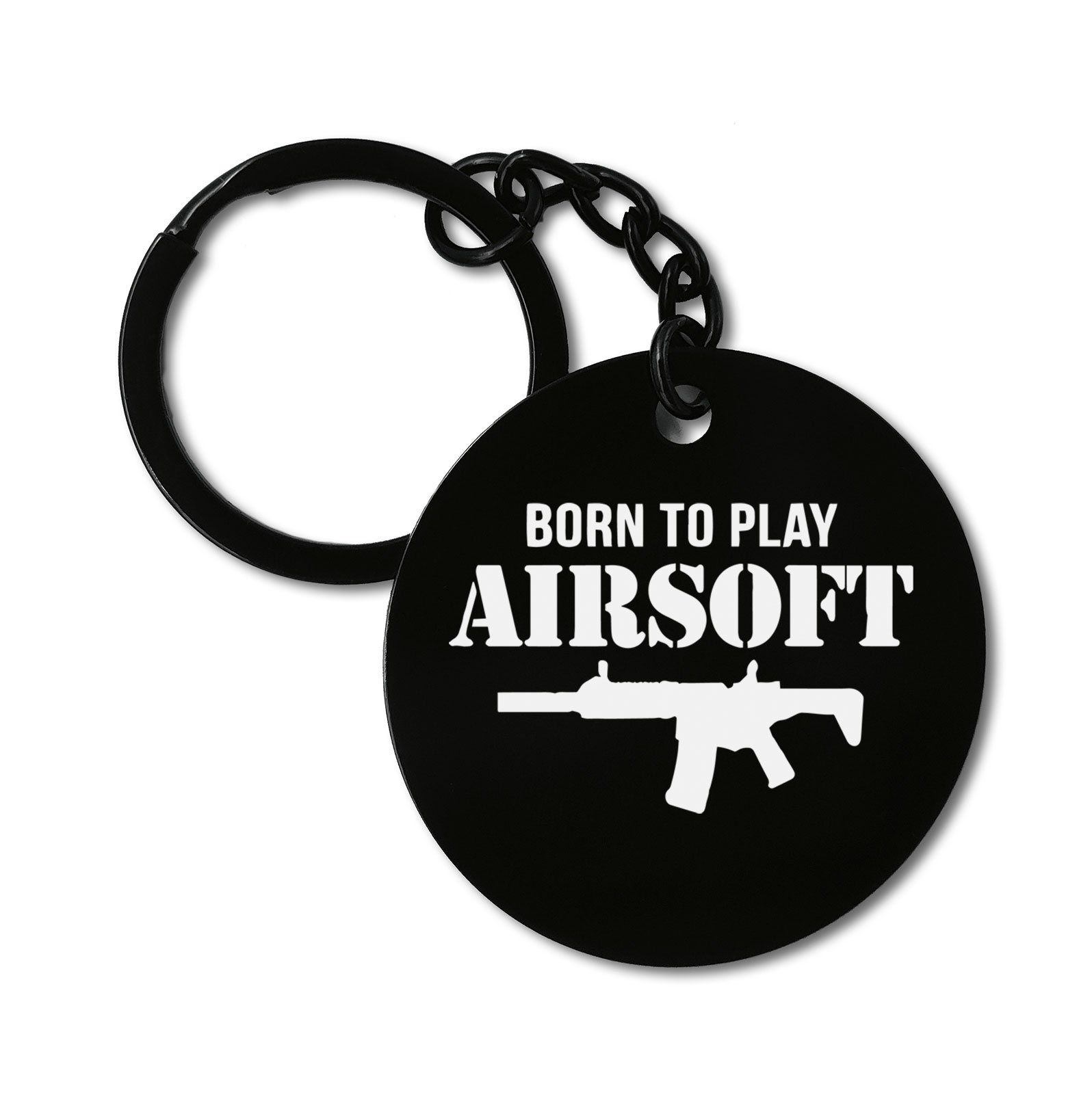 Born To Play Airsoft Graviruotas metalinis pakabukas su pasirenkamu užkabinimu