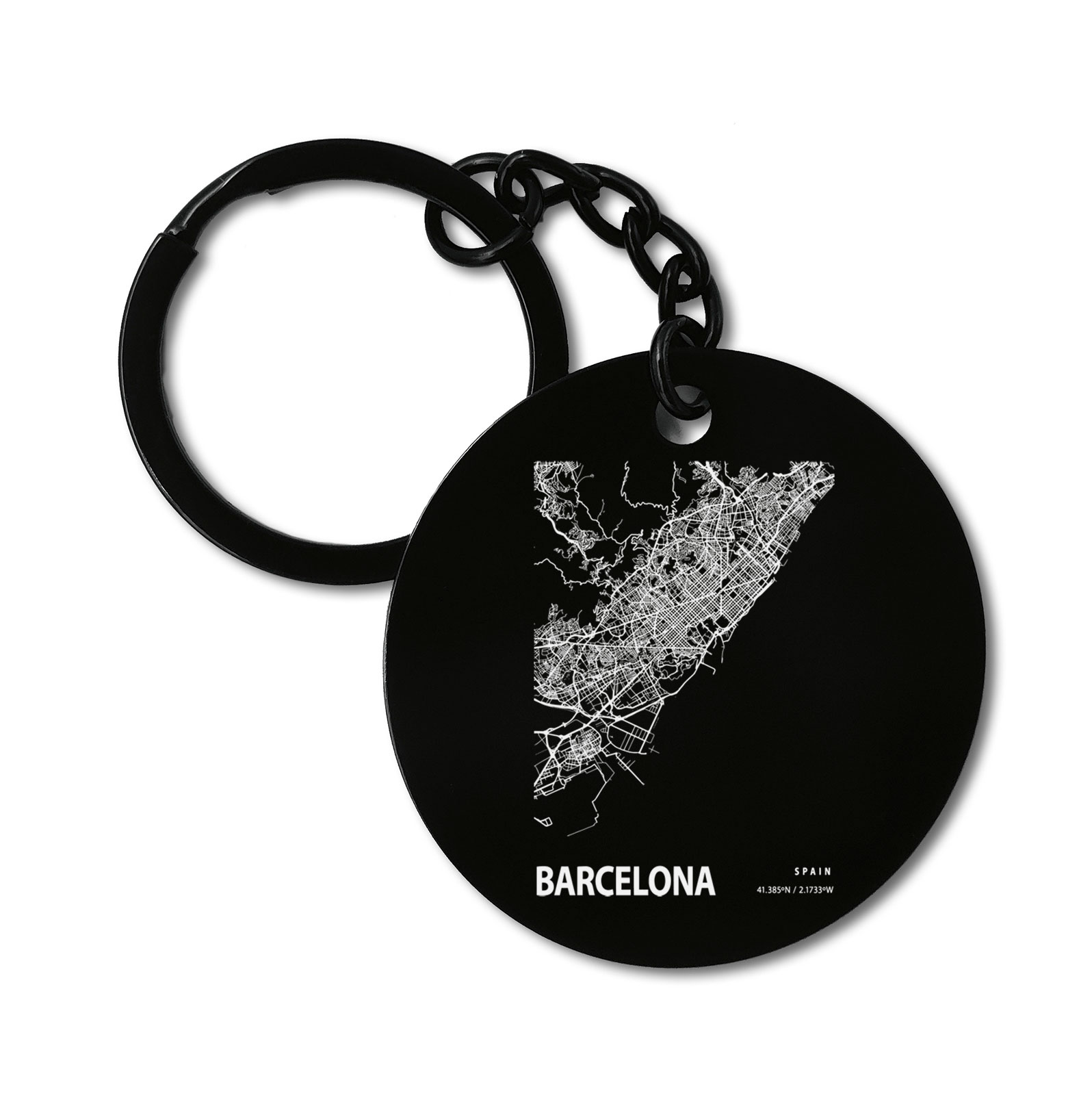 Barcelona Spain Blueprint City Map Graviruotas metalinis pakabukas su pasirenkamu užkabinimu