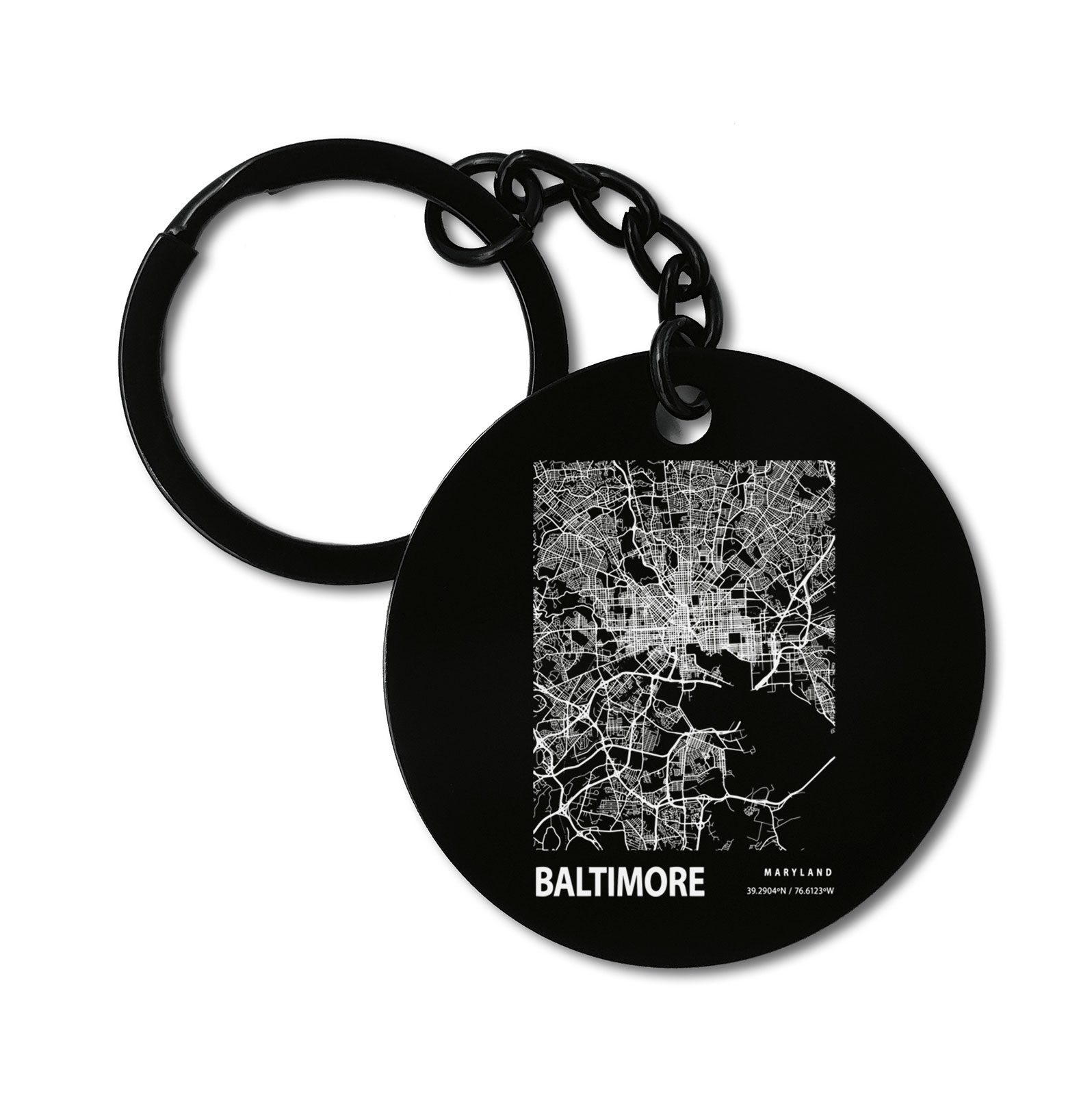 Baltimore United States Blueprint City Map Graviruotas metalinis pakabukas su pasirenkamu užkabinimu