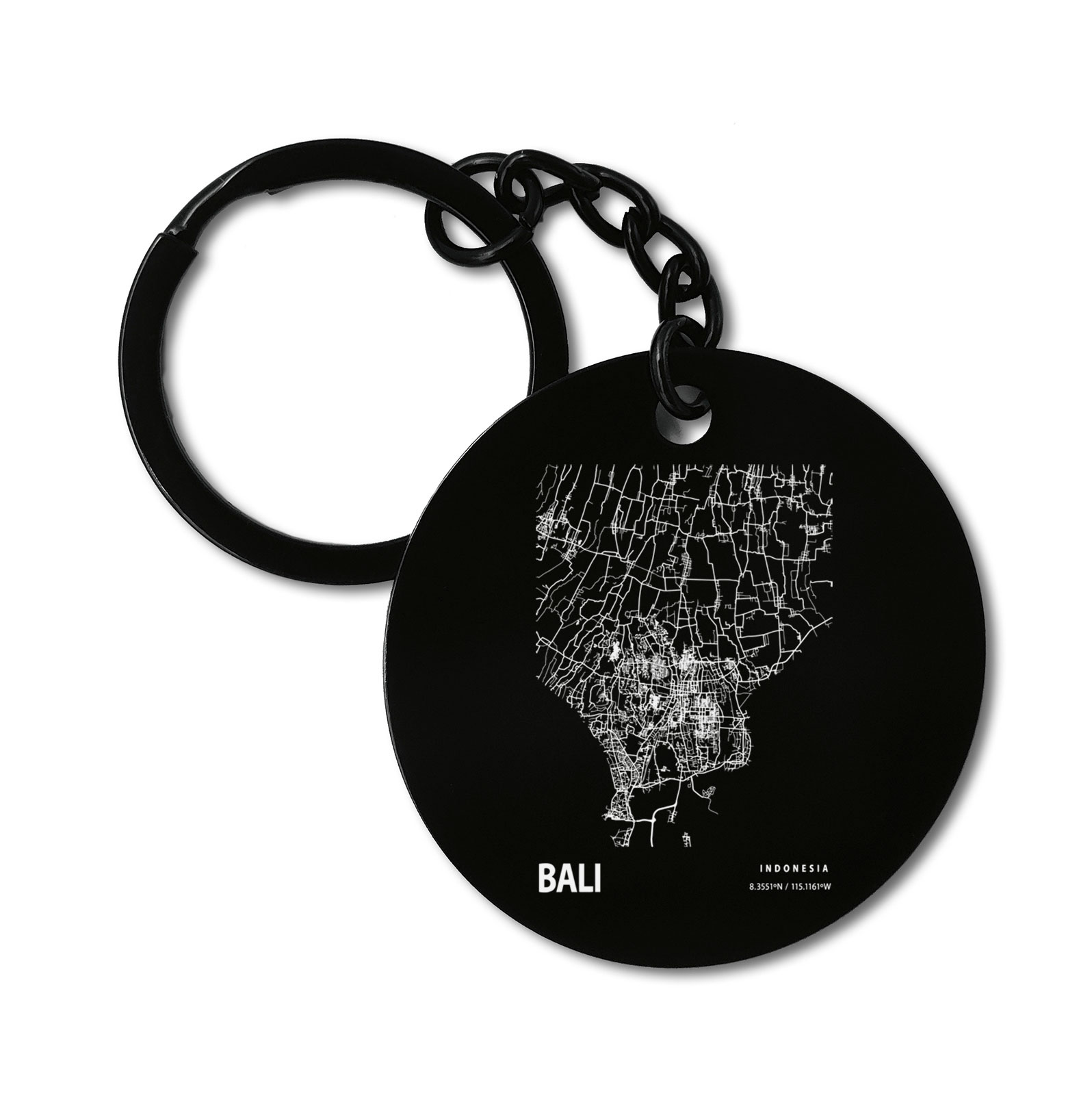 Bali Blueprint Indonesia City Map Graviruotas metalinis pakabukas su pasirenkamu užkabinimu