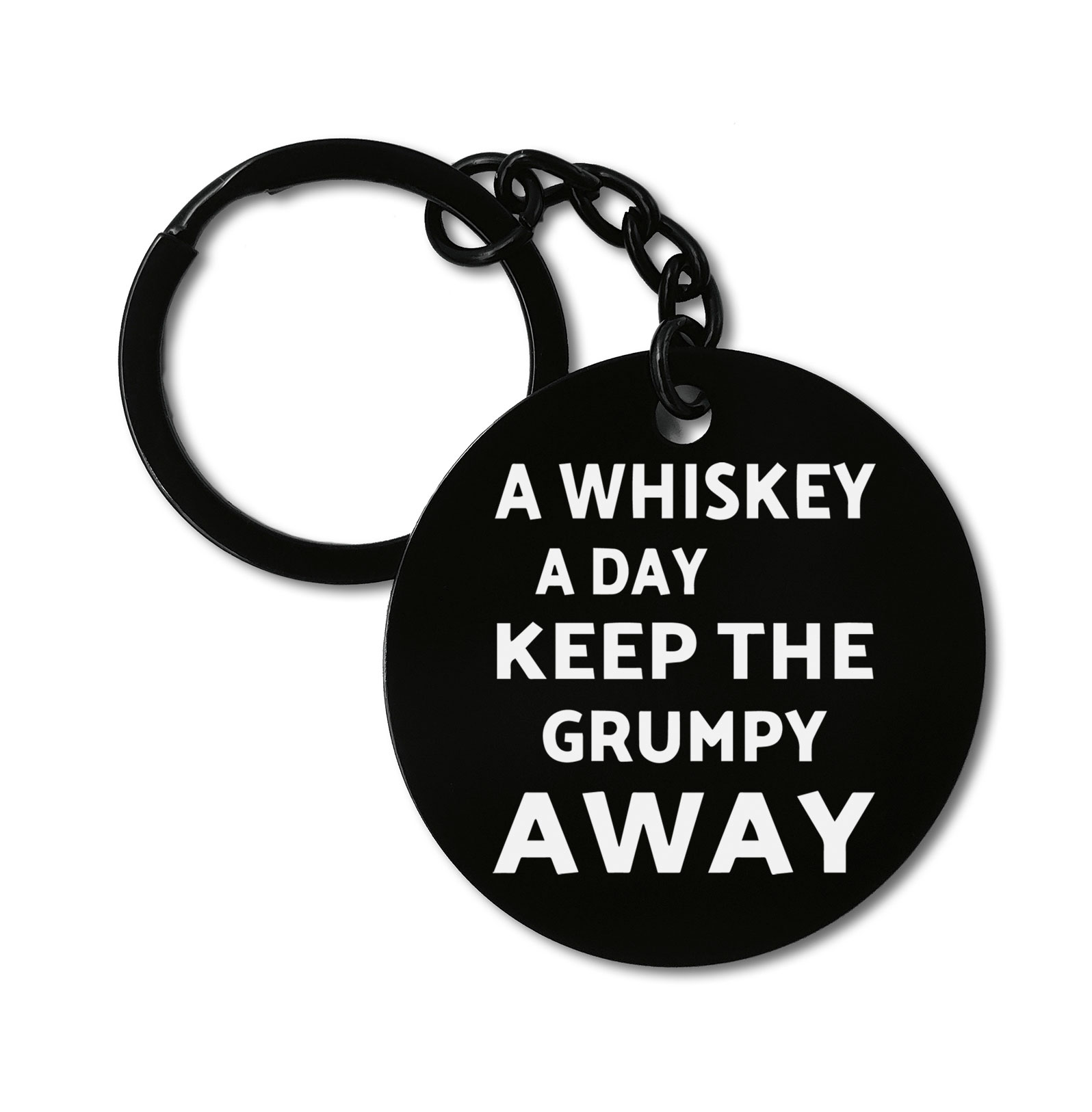 A Whiskey A Day Keep The Grumpy Away Funny Life Style Graviruotas metalinis pakabukas su pasirenkamu užkabinimu