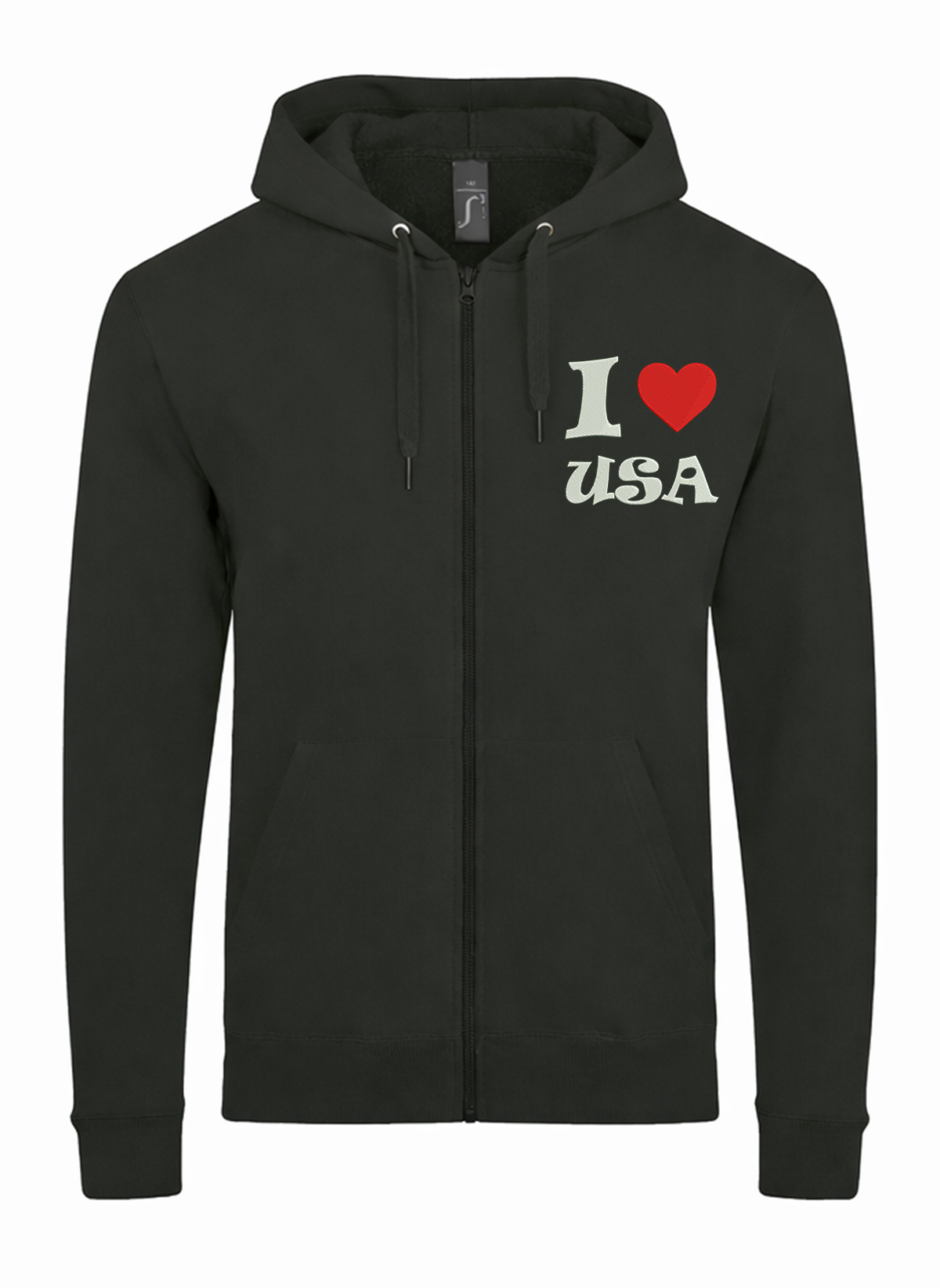 I Love USA Unisex džemperis su užtrauktuku ir gobtuvu