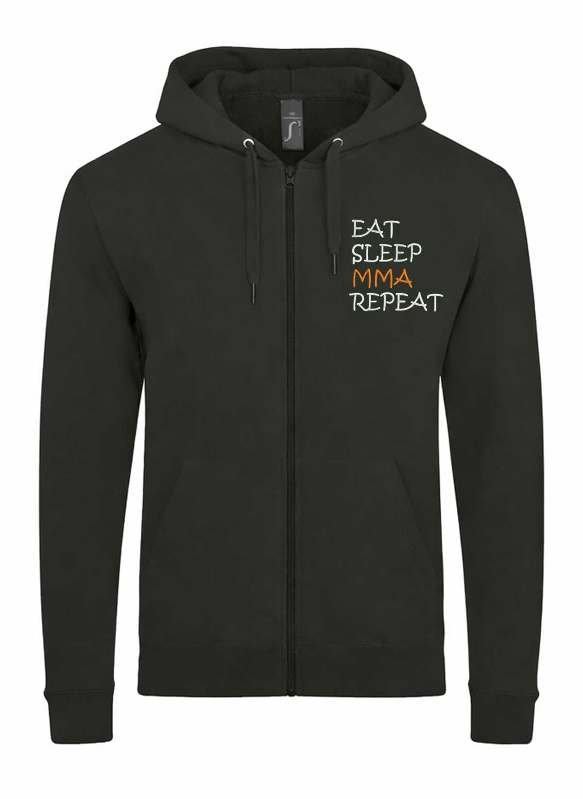 Eat Sleep MMA Repeat Mixed Martial Unisex džemperis su užtrauktuku ir gobtuvu