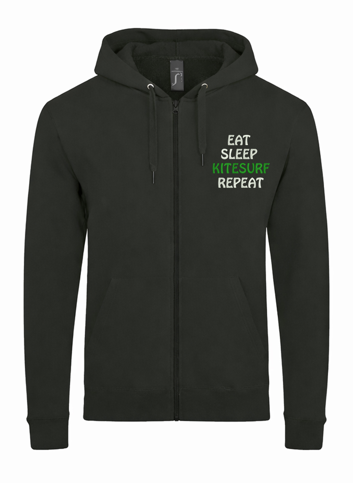 Eat Sleep Kitesurf Repeat Unisex džemperis su užtrauktuku ir gobtuvu