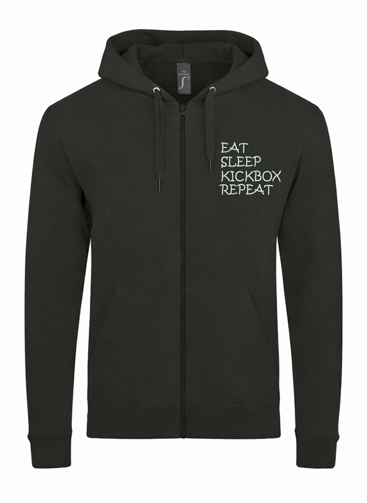 Eat Sleep Kickbox Repeat Unisex džemperis su užtrauktuku ir gobtuvu