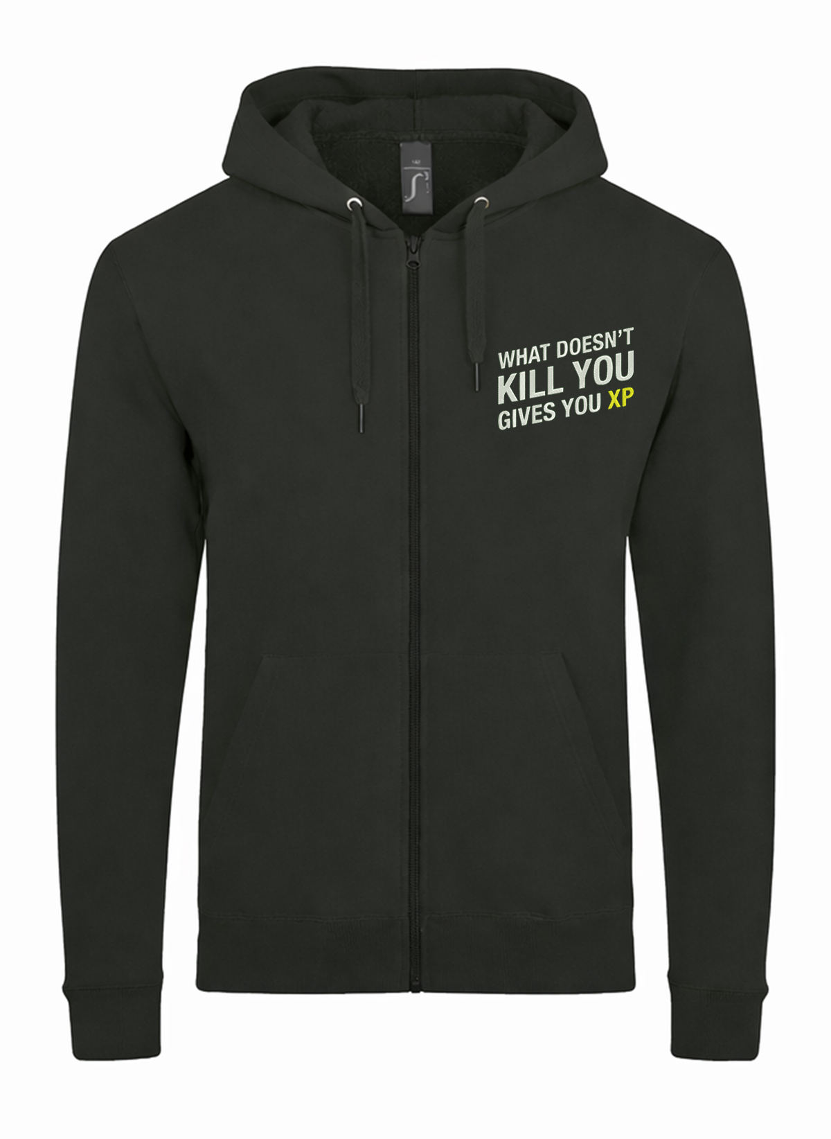 What Doesn't Kill You Gives you XP Funny Gaming Unisex džemperis su užtrauktuku ir gobtuvu