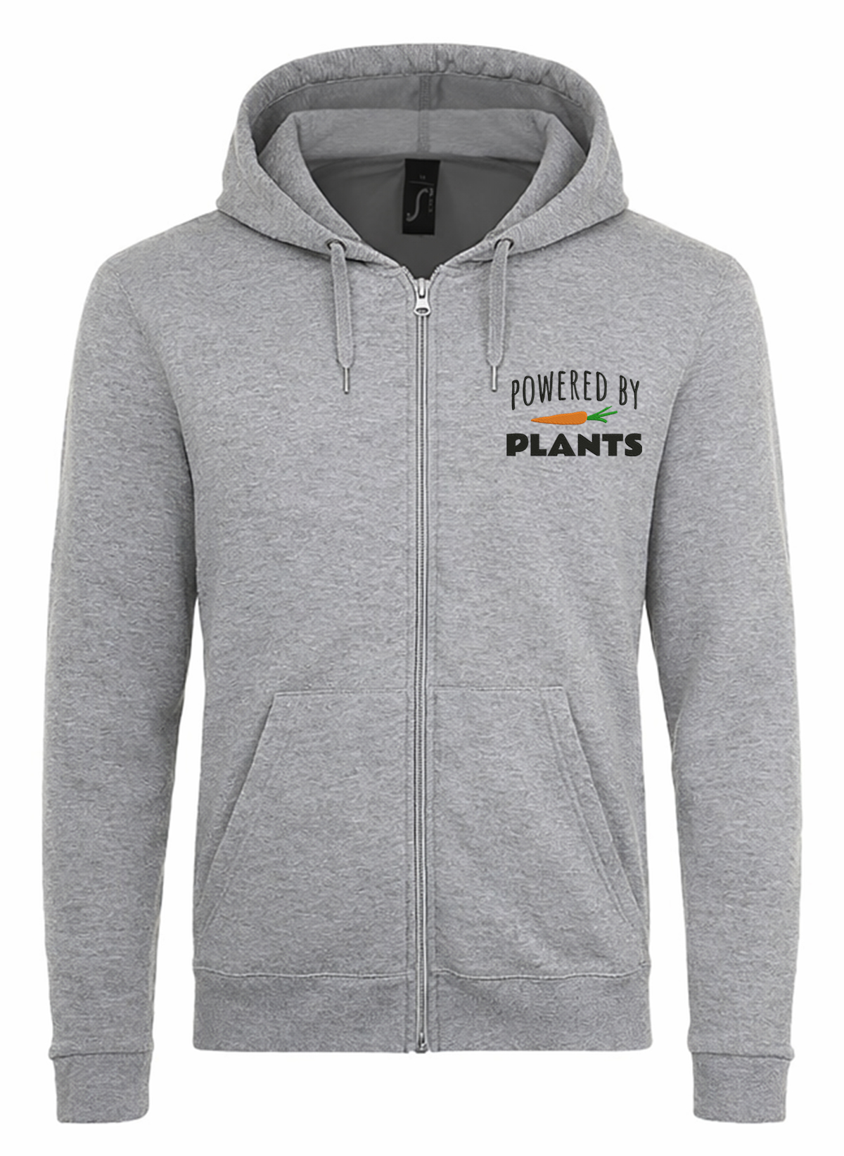 Powered By Plants Vegan Carrot2 JUODI Unisex džemperis su užtrauktuku ir gobtuvu
