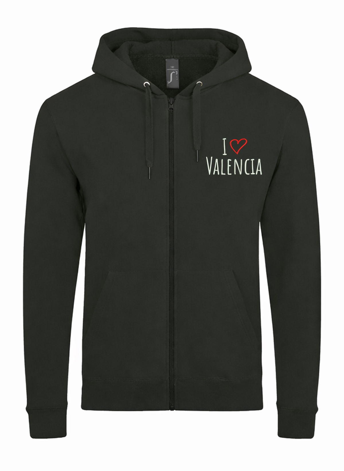 I Love Valencia City Spain Unisex džemperis su užtrauktuku ir gobtuvu