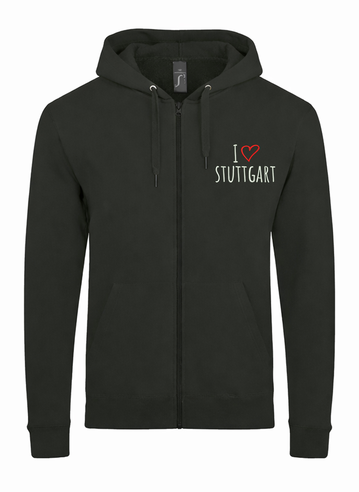 I Love Stuttgart City Germany Unisex džemperis su užtrauktuku ir gobtuvu