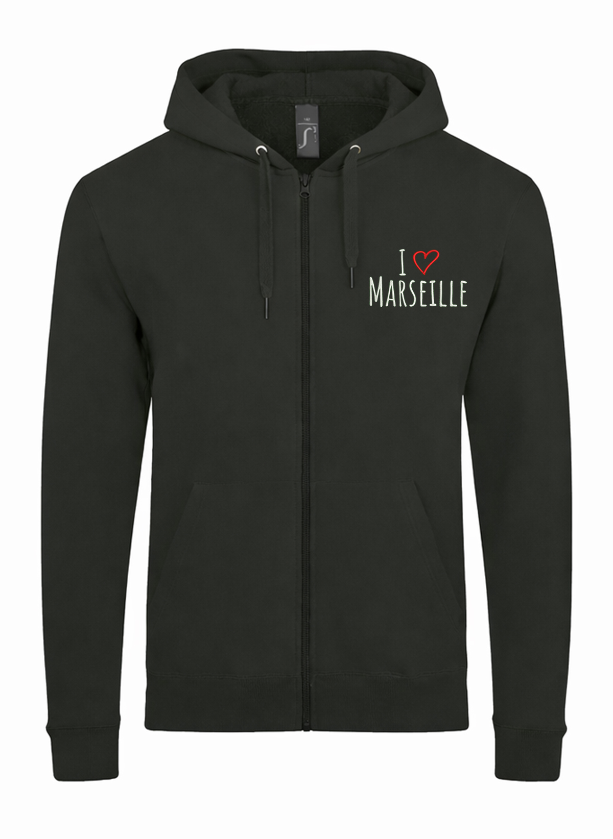 I Love Marseille City France Unisex džemperis su užtrauktuku ir gobtuvu