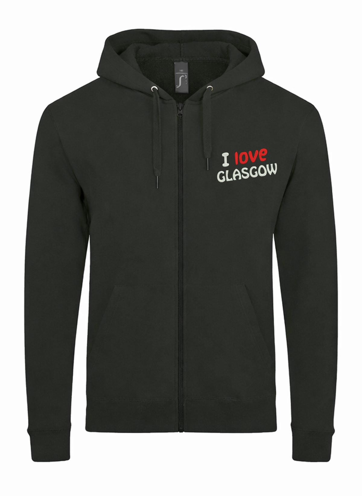 I Love Glasgow City Scotland Unisex džemperis su užtrauktuku ir gobtuvu