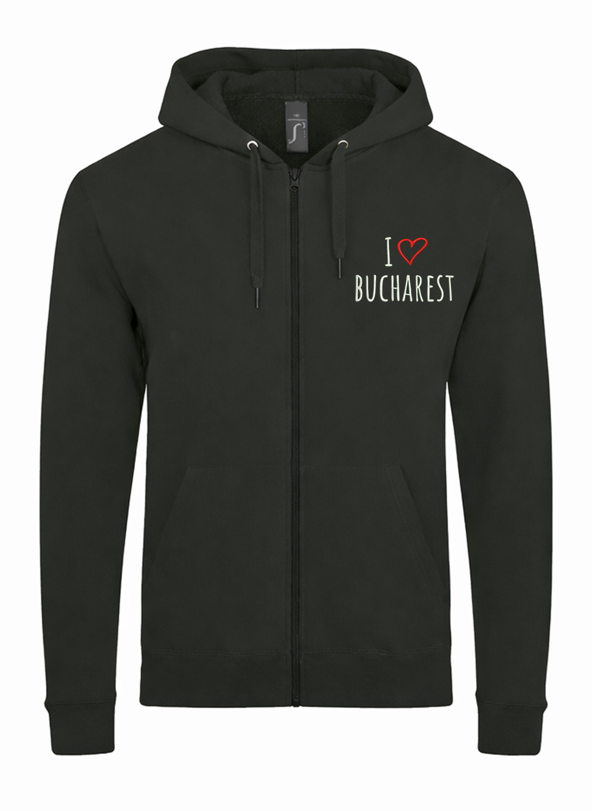 I Love Bucharest City Romania Unisex džemperis su užtrauktuku ir gobtuvu