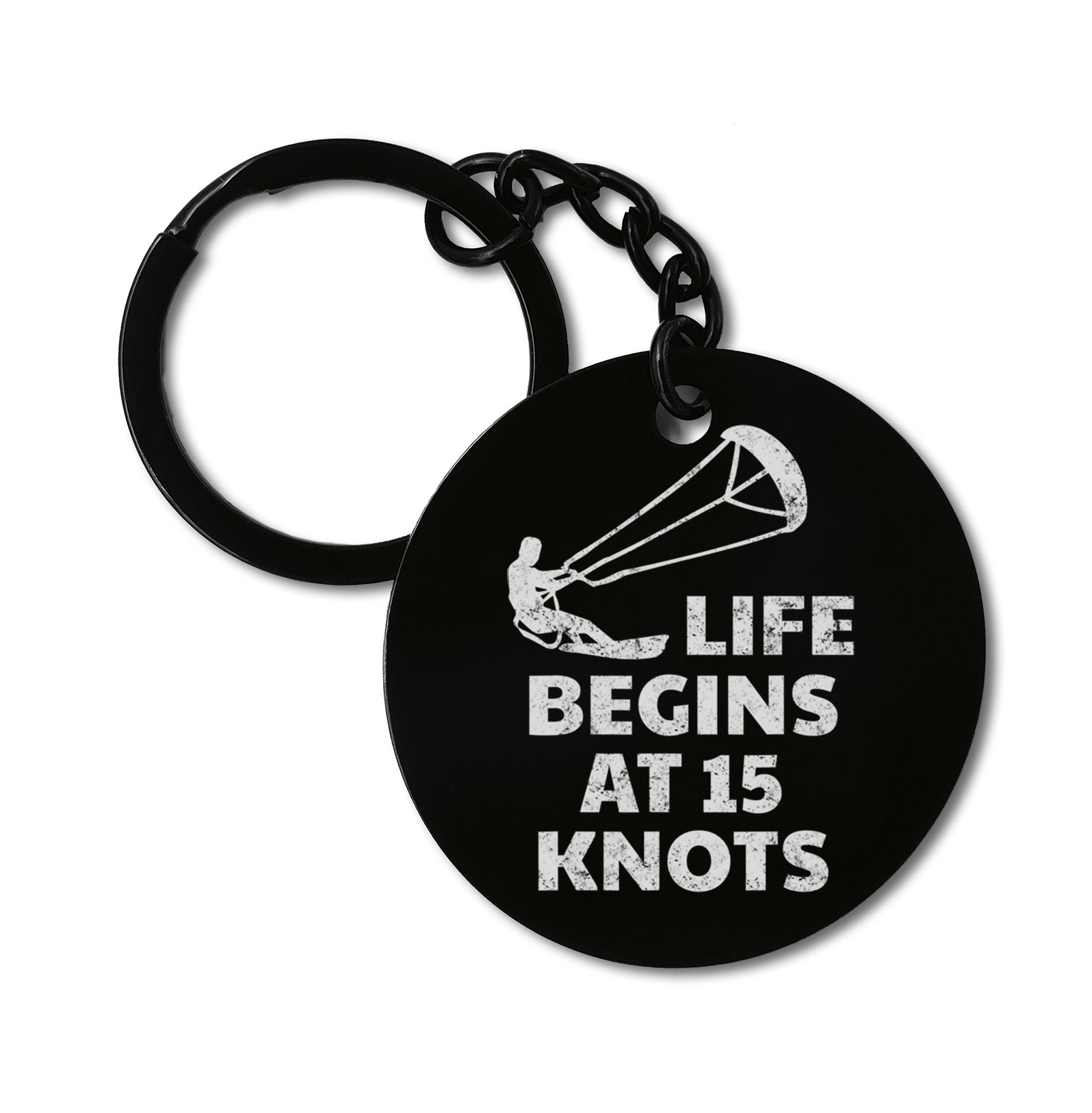 Life Begins Kitesurfing Kiting Water Sport Graviruotas metalinis pakabukas su pasirenkamu užkabinimu